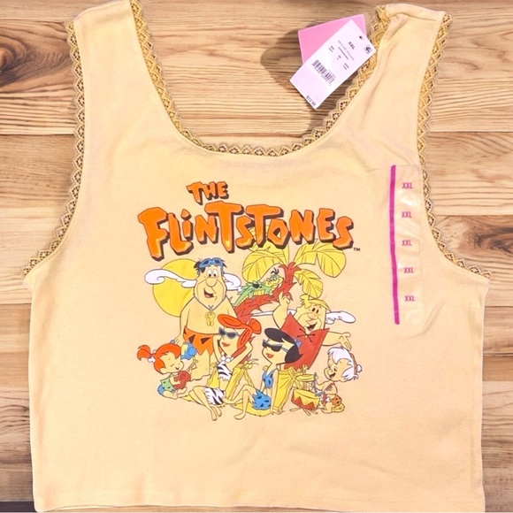 NWT FLINTSTONES Crop Top Yellow Graphic XXL Tank w/ Lace Detail - Picture 1 of 6